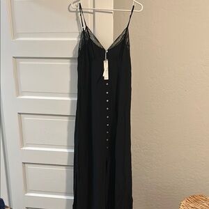 Black Lace Trim Maxi Dress